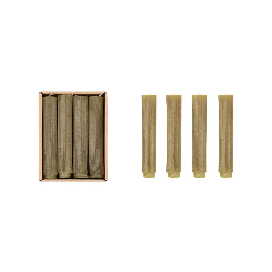 Olive Pleated 5" Taper Candles, Set Of 12 3 Olive Pleated 5" Taper Candles, Set Of 12